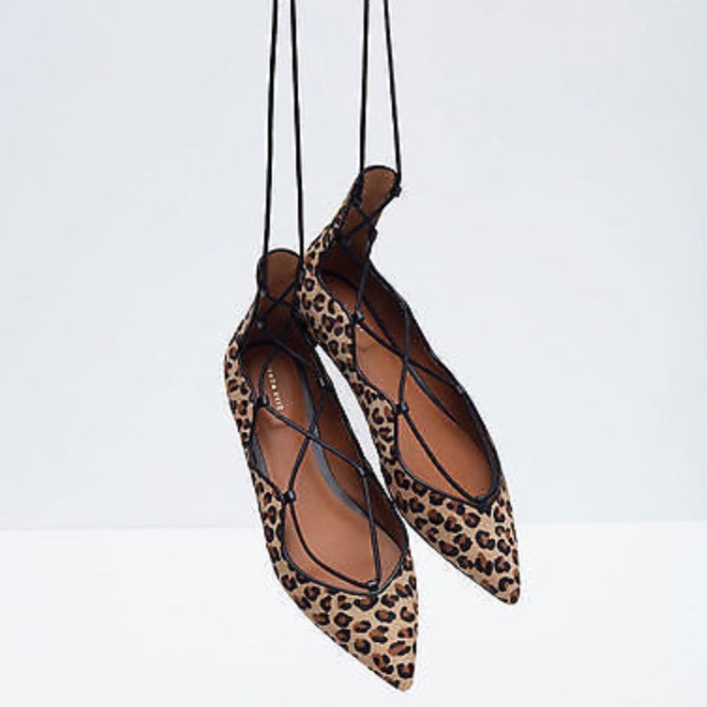 ❣️ Zara Woman Leopard Lace-Up Flats Size 36